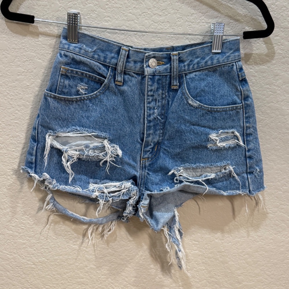 Guess Jeans Vintage Distressed Denim Shorts Blue Size 26 Y2K Grunge Cutoffs